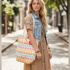 Boho living flower power eco friendly tote bag nwt